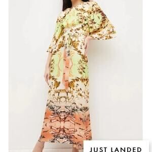 Karen Millen Mirrored Tulipa Print Woven Satin Maxi Dress NWT size 6